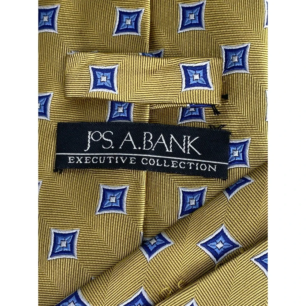 Jos. A. Bank Mens Tie Gold‎ Blue Geometric Silk Executive Collection XL 62x3.5